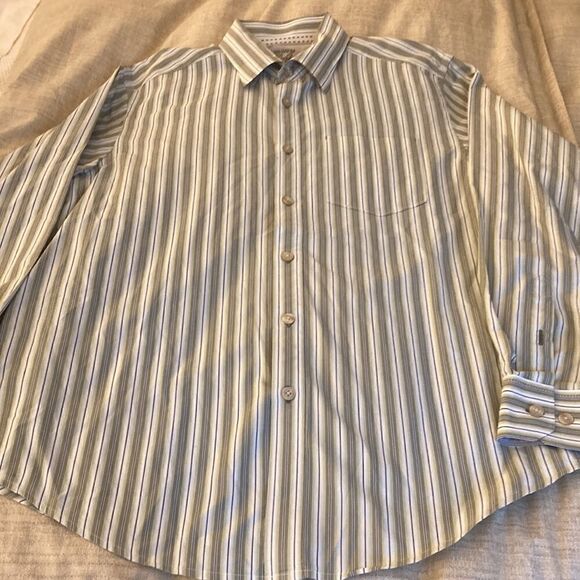 Tommy Bahama Denim Green/White Stripe Long Sleeve Button Down Cotton Shirt. - Picture 4 of 9